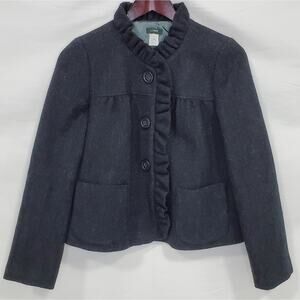 J. Crew Fiona Button Front Ruffle Trim Wool Blazer